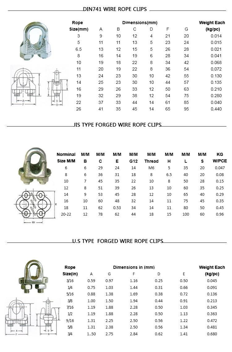 Good Quality of Electroplate Dipped Wire Rope Clips DIN1142