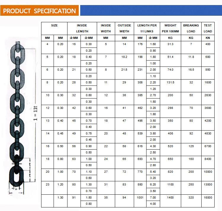 Nonmagnetic Stainless Steel 304/316 DIN764 Link Chain