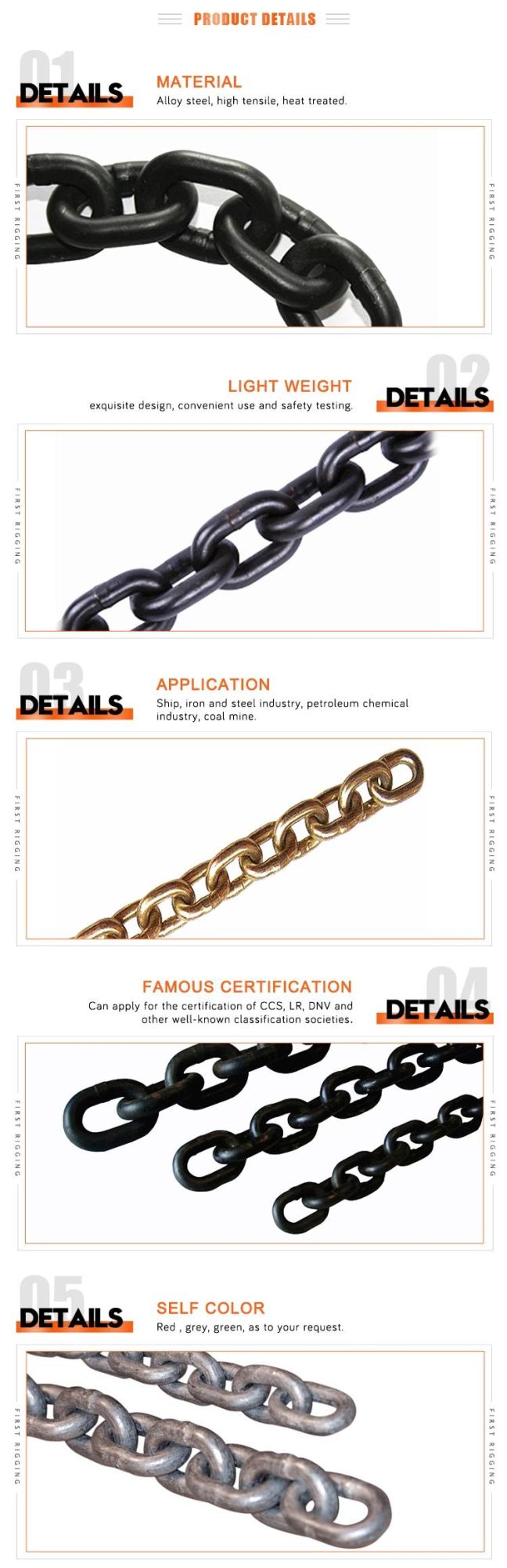 Multi-Purpose Heavy Duty 304 Stainless Steel Metal Fence Trailer Lifting Safety Cable Link Anchor Chain