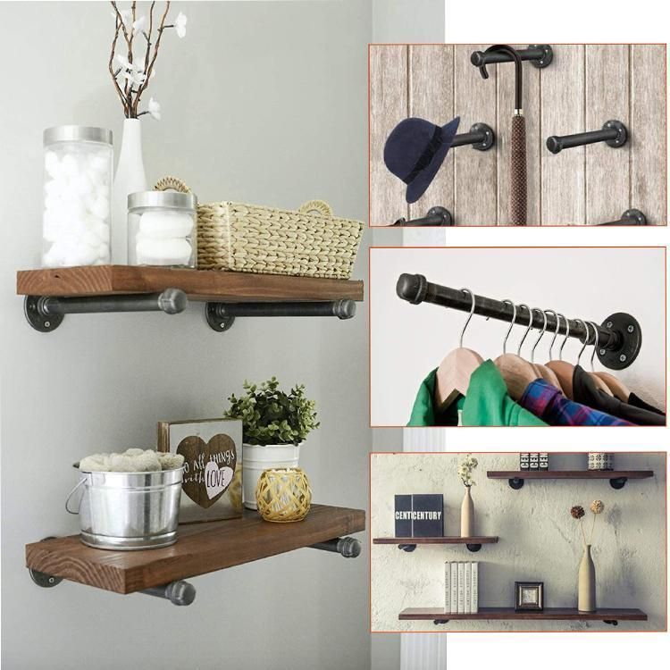 9 Inch Industrial Pipe Shelf Brackets 10 Pack, Heavy Duty Wall Mounted DIY Shelving Brackets Hanging Rustic Pipe Brackets