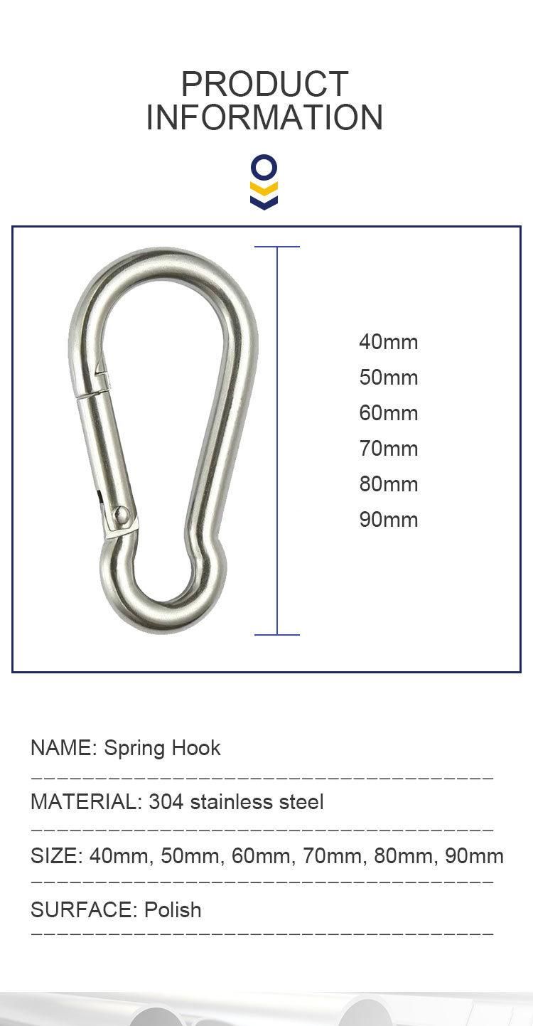 40mm Stainless Steel Simple Electro Wire Rope Snap Hook Carabiner Hook with Spring