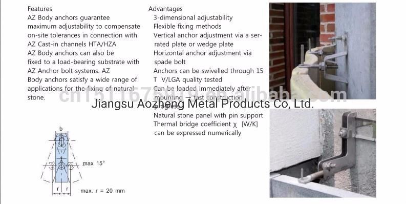Stainless Steel SS304 Mounting Stone Cladding Marble Angle Z Anchor Metal Bracket