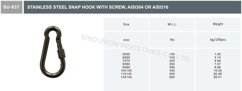 Stainless Steel Snap Hook with Screw AISI304 AISI316