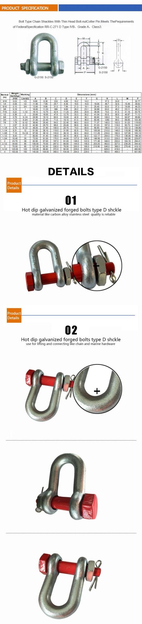 Marine Rigging Hardware Bolt Type Forged Anchor Dee Shackle