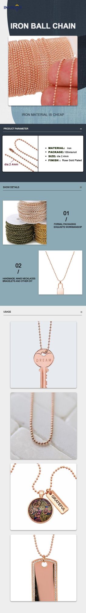 Jewelry Decorative Iron Rose Gold Color Metal Chains for Neckalce