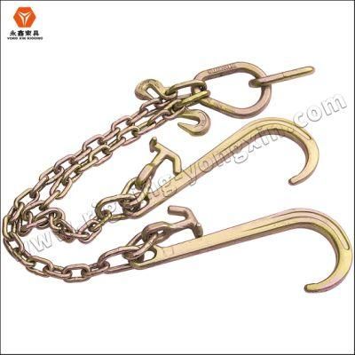 G70 Forged Steel Towing Chain V Bridle with 8 Inch and 4 Inch J Hooks and Alloy T Hooks