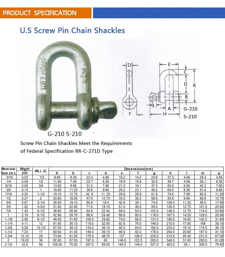 Galvanized Forged Screw Us Type G210 Screw Pin D Shackle