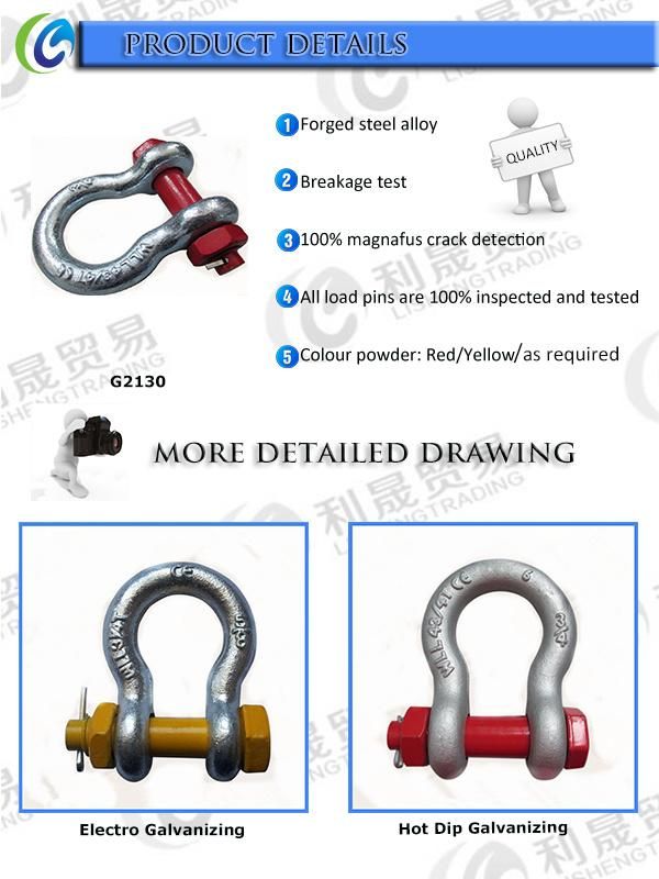 Rigging Marine Hardware G2130 Pin Anchor Shackle for Wire Rope