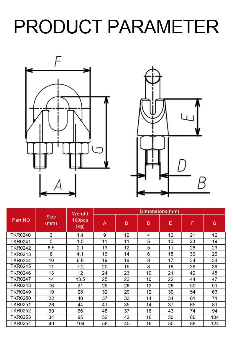 China Made Factory Price Strong Us Type Malleable Wire Rope Clip