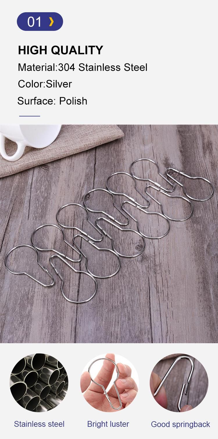 Metal Wide Shower Curtain Rings Hooks for Bathroom Shower Rod