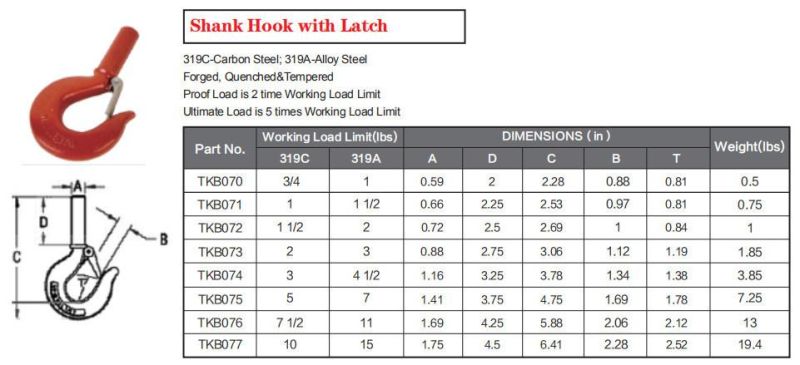 Us Type Forged Long Shank Hook with Latch
