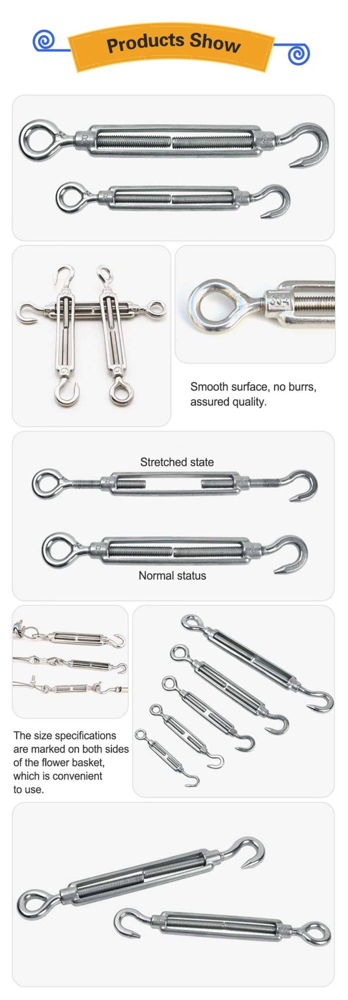 Us Type High Polished Eye-Hook Stainless Steel Turnbuckles for Steam Boat Rachet