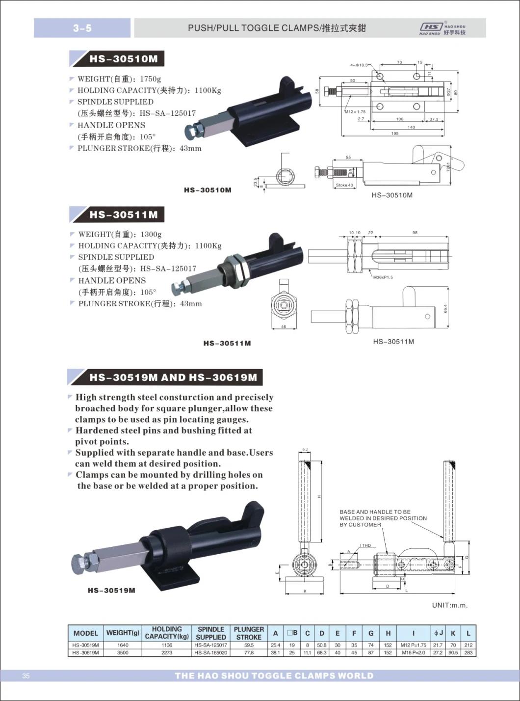 HS-30510m Haoshou Metal Hand Tool Push Pull Type Toggle Clamp