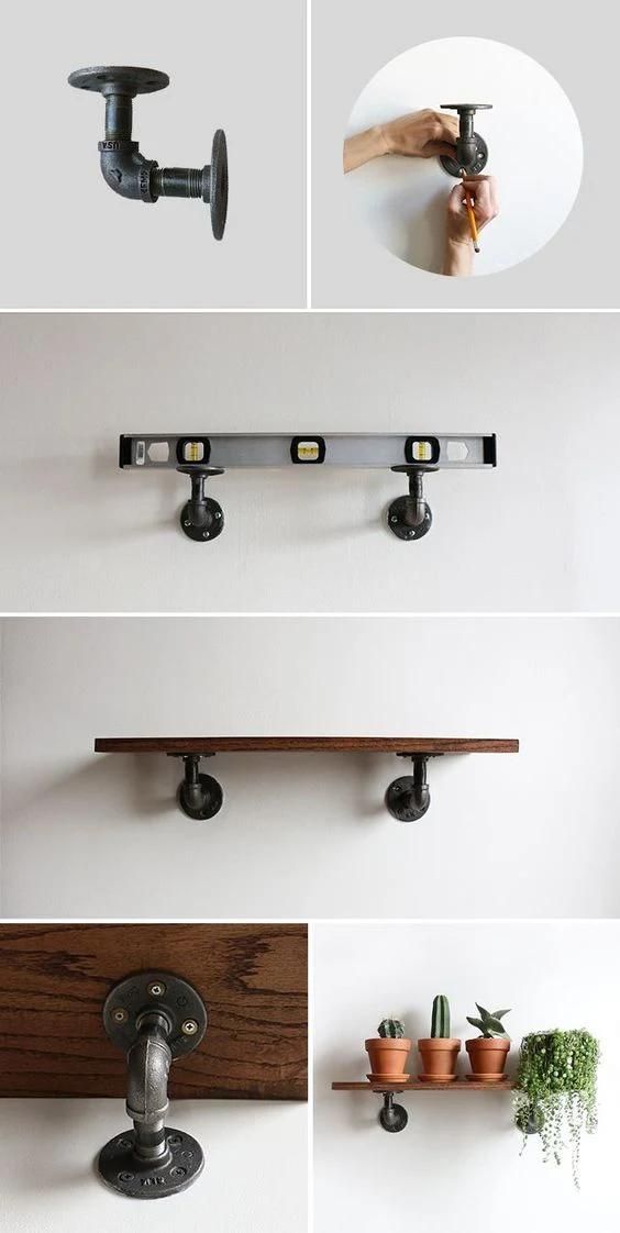 Retro Industrial Iron Pipe Shelf Bracket Wall Mounted Floating Supporter