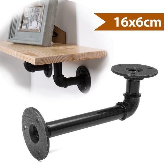 Black Cast Iron Pipe Bracket for Home or Office Shelves