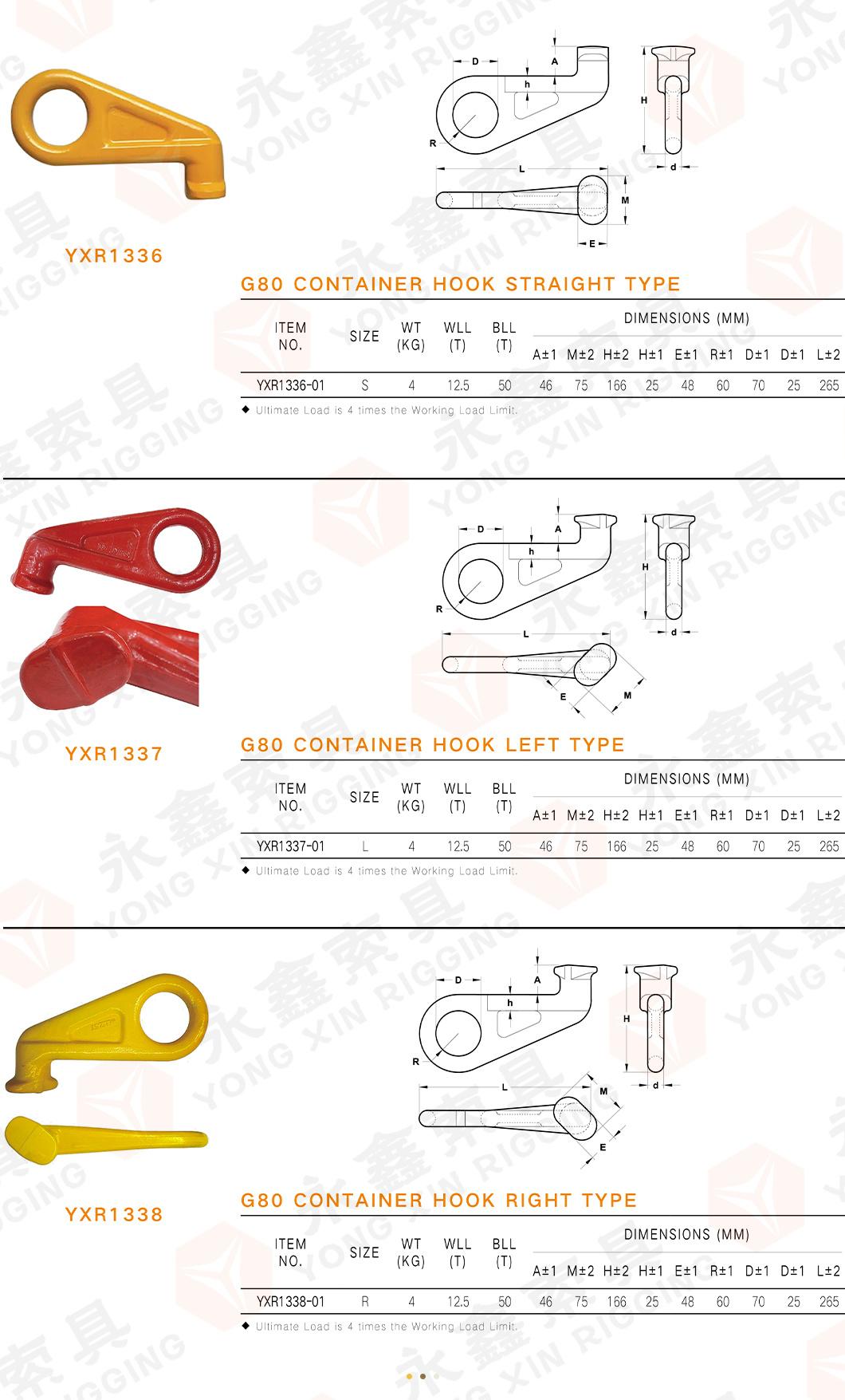 G80 Alloy Steel CE Standard Wll 12.5t Painted Red Color Chain Right Container Hook