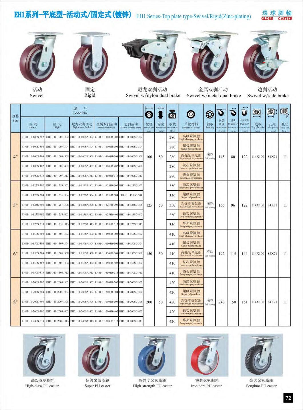 Top Plate PU on Cast Iron Casters Wheels Swivel