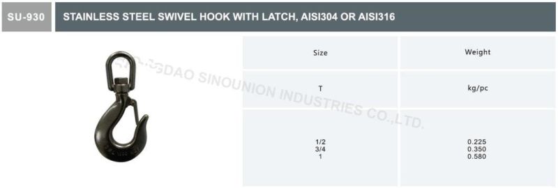 Stainless Steel U. S. Type Eye Swivel Hook AISI304 AISI316