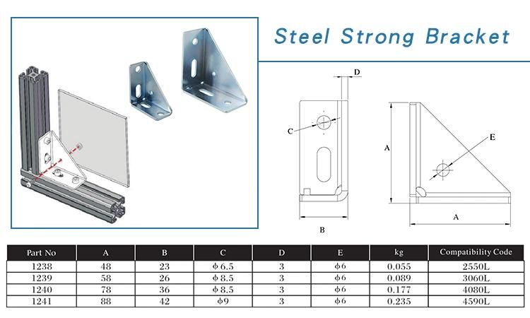 China Supplier 25X50 Carbon Steel 4 Hole 90 Degree Corner Bracket Used to Install The Panel with Aluminum Profile 2550 3060 4080 4590
