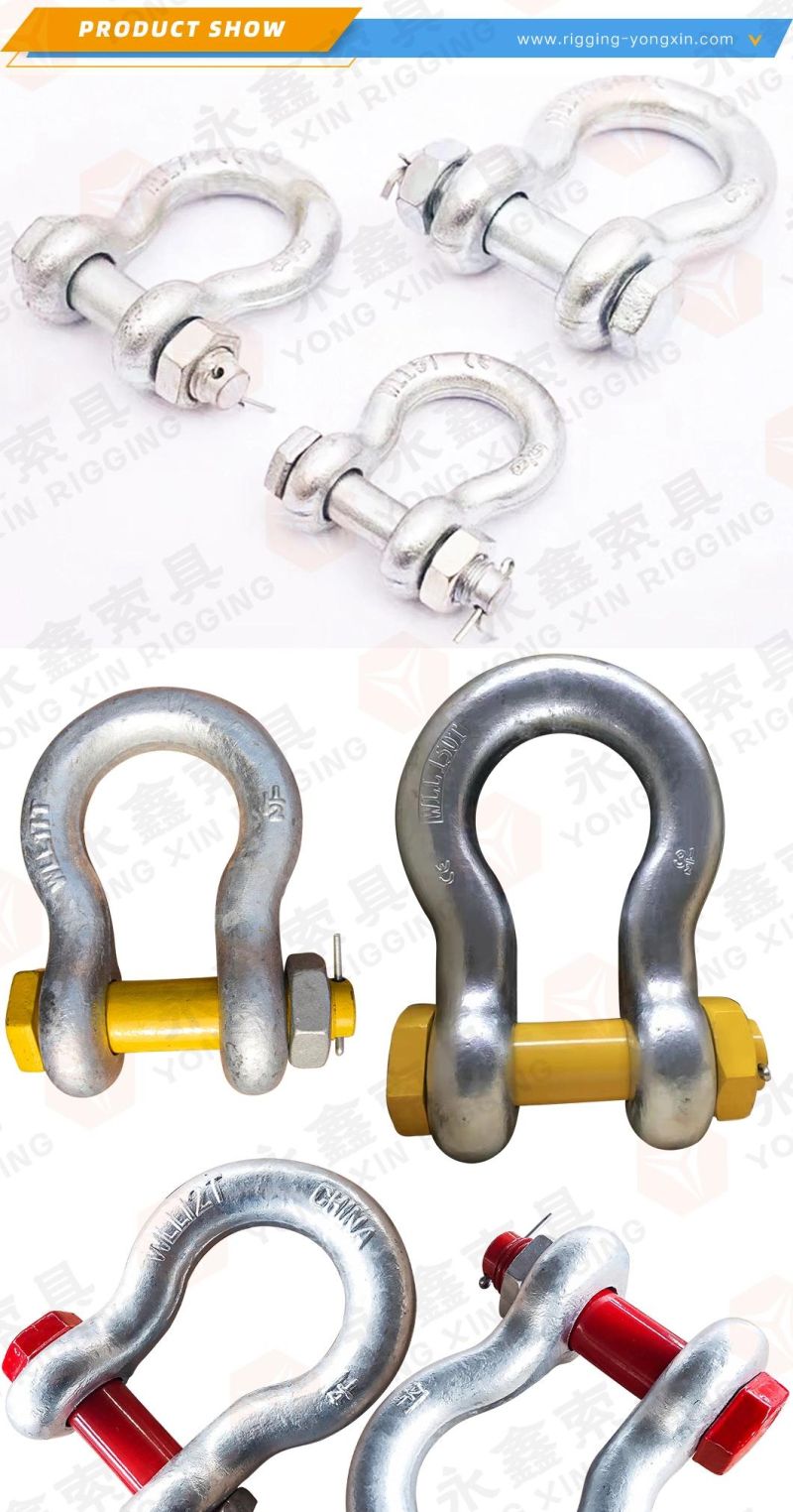 Rigging Hardware Hot DIP Galvanized G2130 Type Carbon Steel Drop Forged Screw Pin Anchor Bow Shackle with Colored Safety Bolt