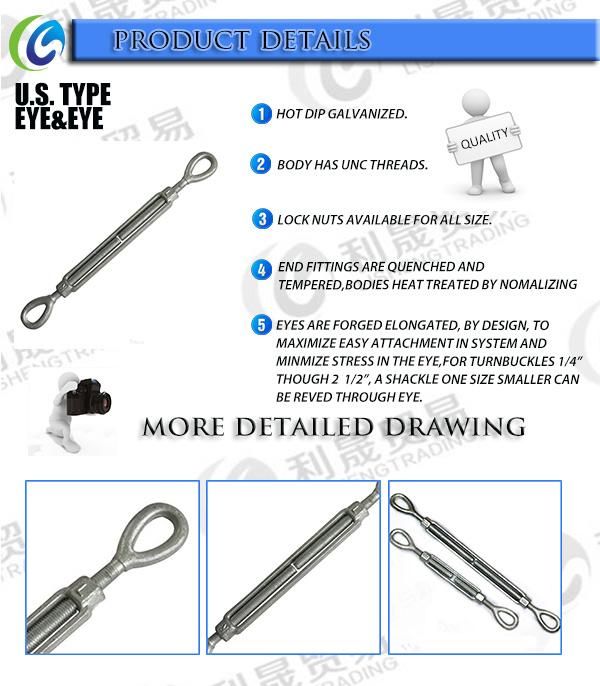 High Quality Galvanized Drop Forged Hook and Eye Turnbuckle for Lifting