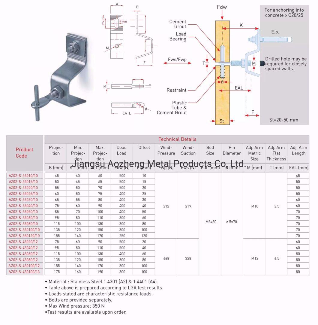 Stainless Steel SS304 Mounting Stone Cladding Marble Angle Z Anchor Metal Bracket