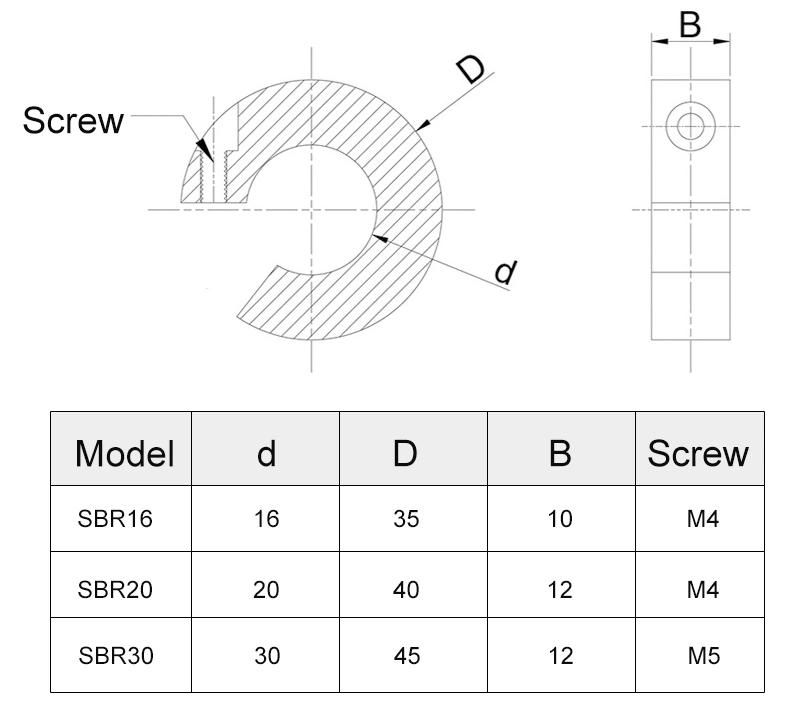 SBR12 16 20 Optical Axis Fastening Ring Linear Guide Shaft Retaining Ring Limit Fixing Ring CNC Router Motion Bearing Parts