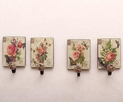 Handmade Clothes Hanger Floral Wooden Coat Hook Roses Single Hook