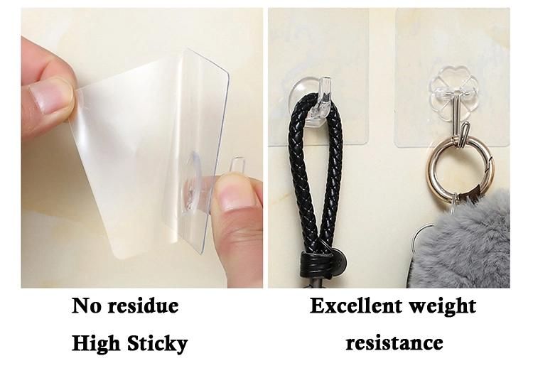 Wall Mounted Square Stainless Steel Self Adhesive Hook Transparent Hanger Hooks for Kitchen Bathroom Accessories