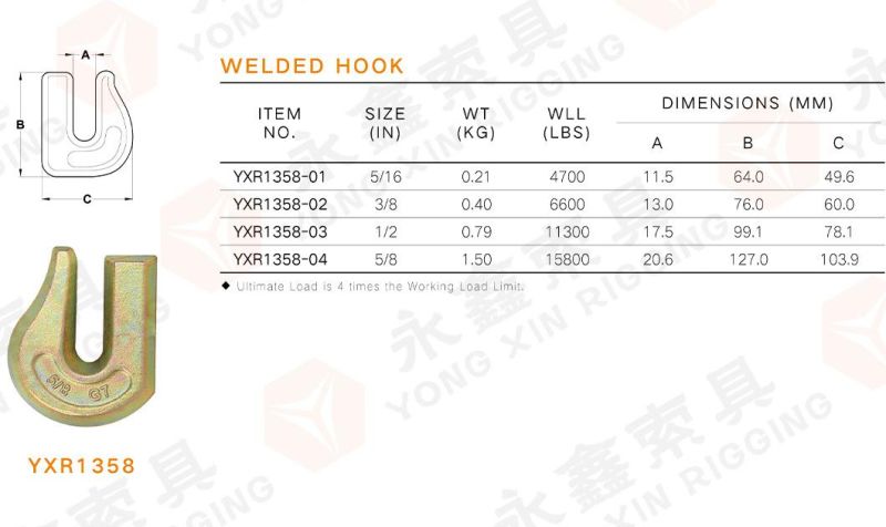 Industrial G80 Regular Welded on Hook for Fixed Anchor Points