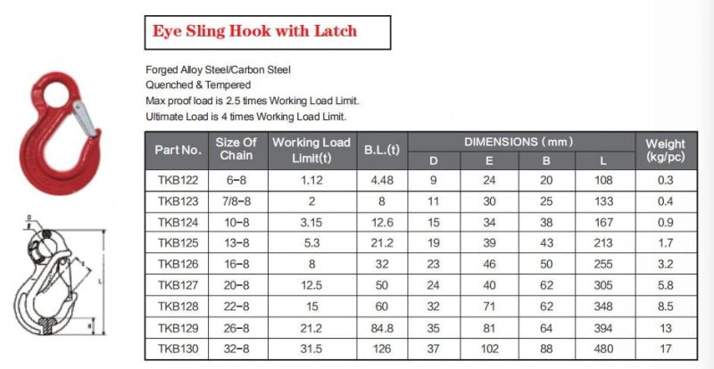 G80 Eye Lifting Hook with Safety Latch for Chain Sling