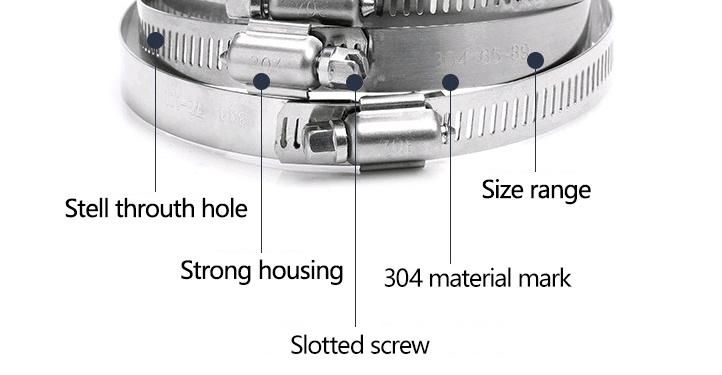 Custom Sizes American Type W2 W4 Stainless Steel Worm Drive Hose Clamp