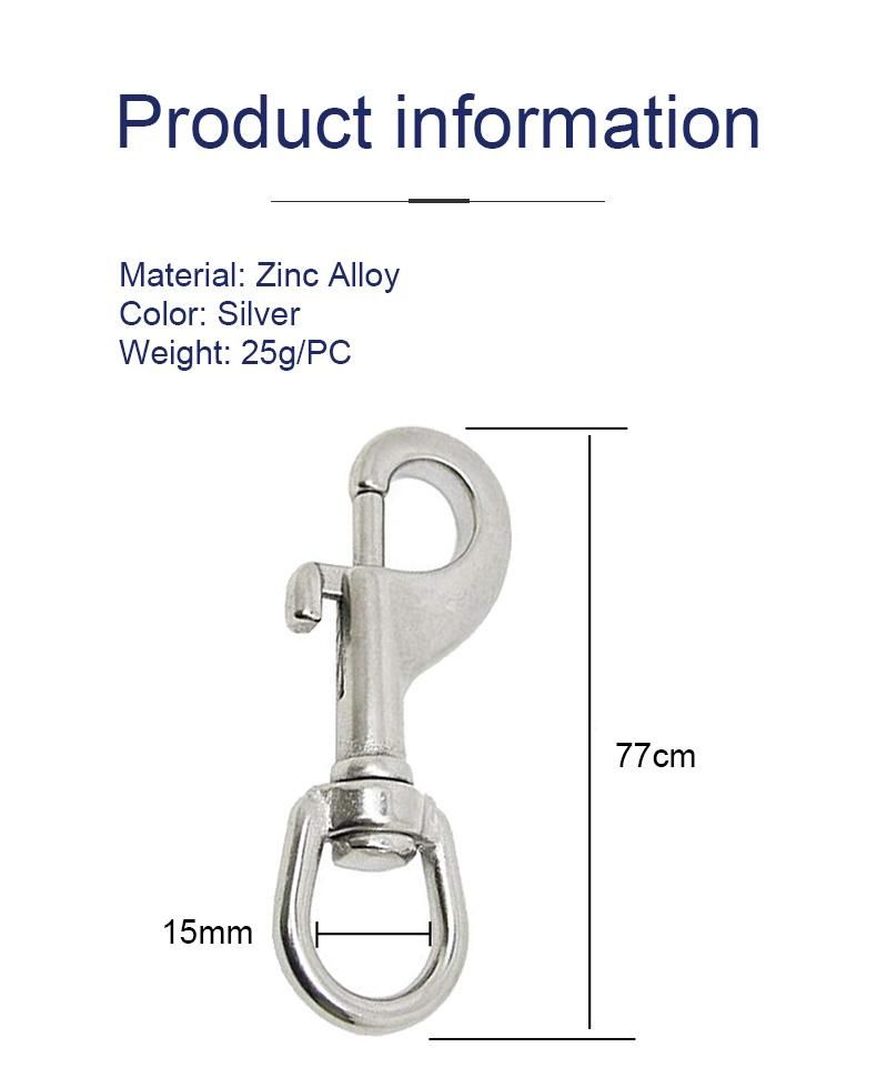 77mm Zinc Alloy Bag Dog Snap Hook Swivel Hooks for Handbag