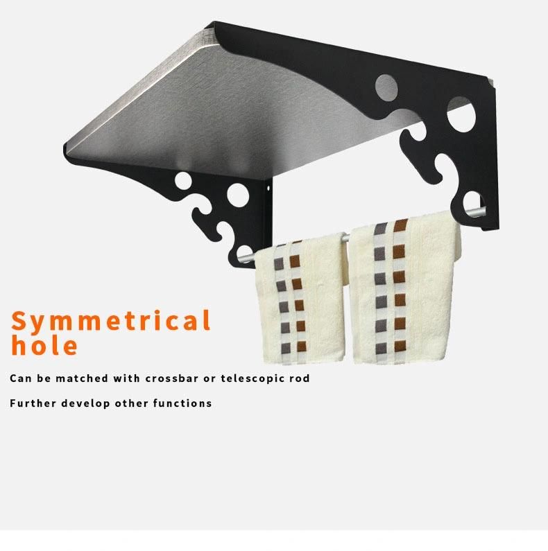 Home Hotel Fixed Wall Iron Triangle Stainless Steel Shelf Bracket with Hook Design