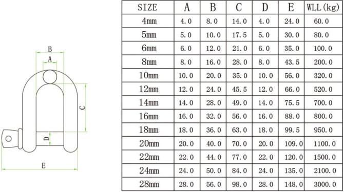 304 316 Stainless Steel Wide D Shackles Chain Shackles