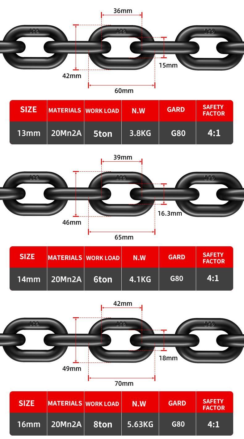 13*39mm G80 Black Oxidated Weight Lifting Chains