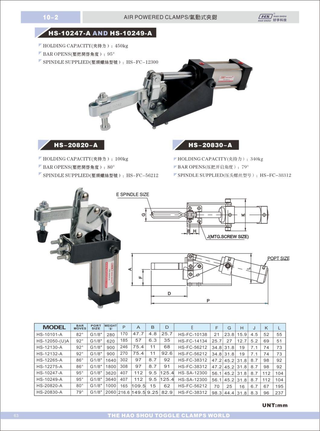 Haoshou HS-12132-a Hold Down Quick Release Vertical Adjustable Pneumatic Vertical Toggle Clamp for Wood Products