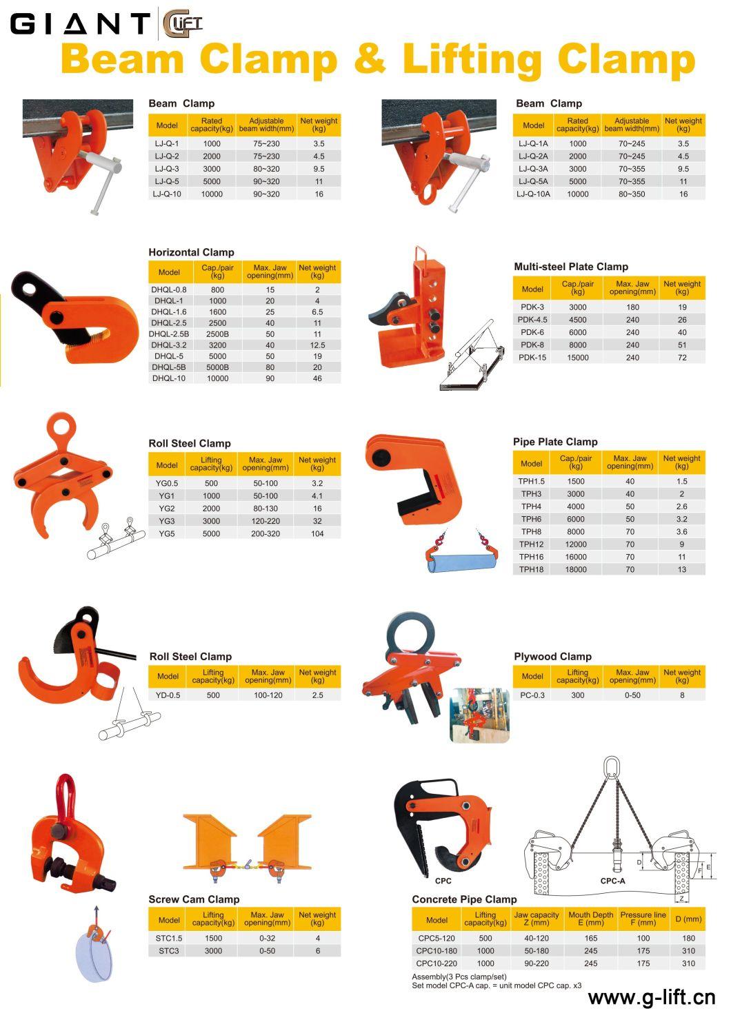 Lifting Beam Clamp for Chain Hoist Steel 1000kg 2000kg 5000kg Vertical Clamp Horizontal Clamp Multi Steel Plate Clamp Roll Steel Clamp Concrete Pipe Clamp