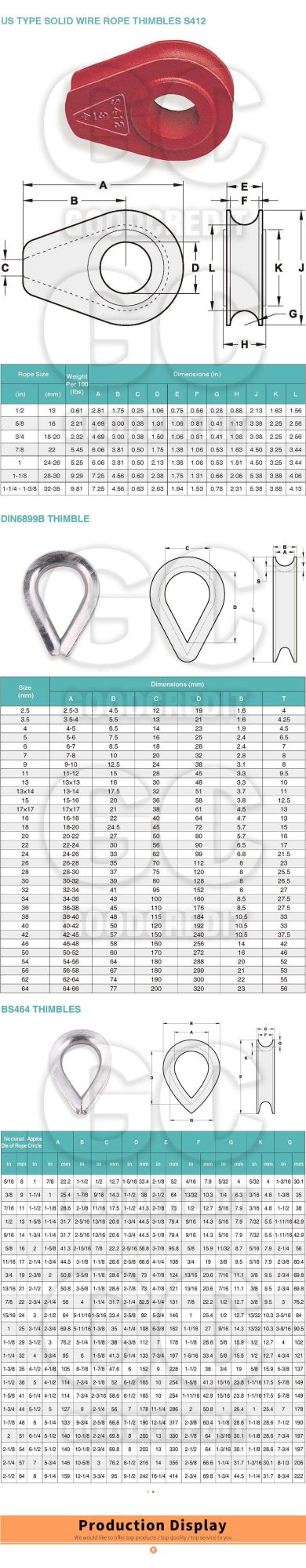 Steel/ Stainless Steel G411 G414 Us Type Wire Rope Thimble