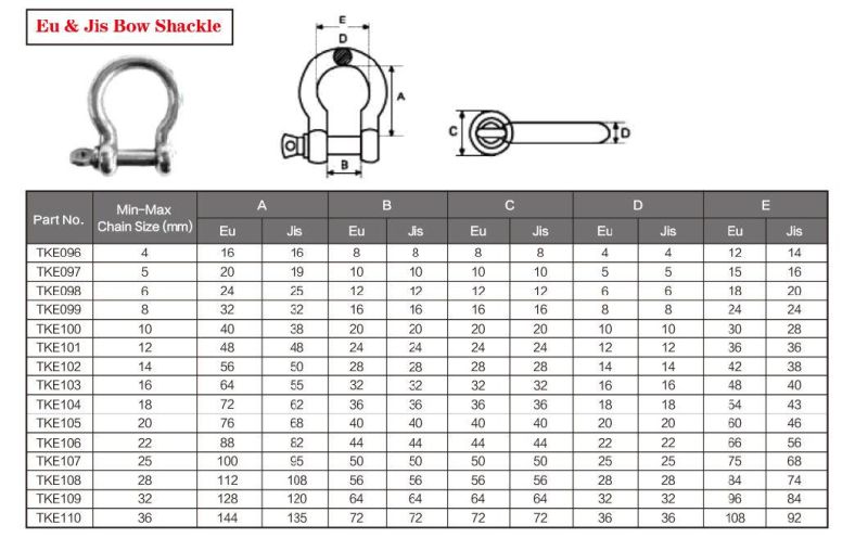 Stainless Steel 304 or 316  Hot Sale EU & JIS Bow Shackle