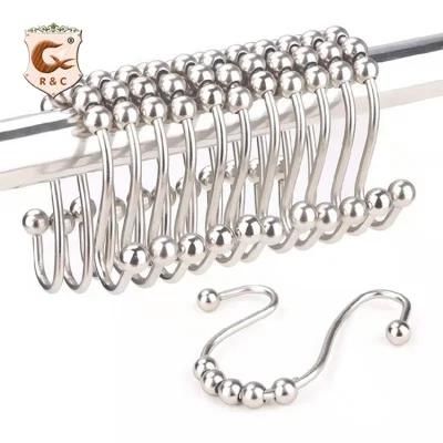 Bath Set White Shower Curtain Hooks Double Nickel Black Shower Curtain Rings