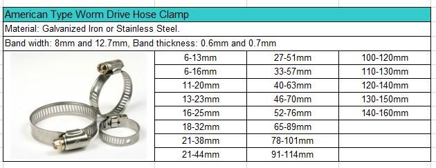 American Type Stainless Steel Worm Drive Hose Clamp