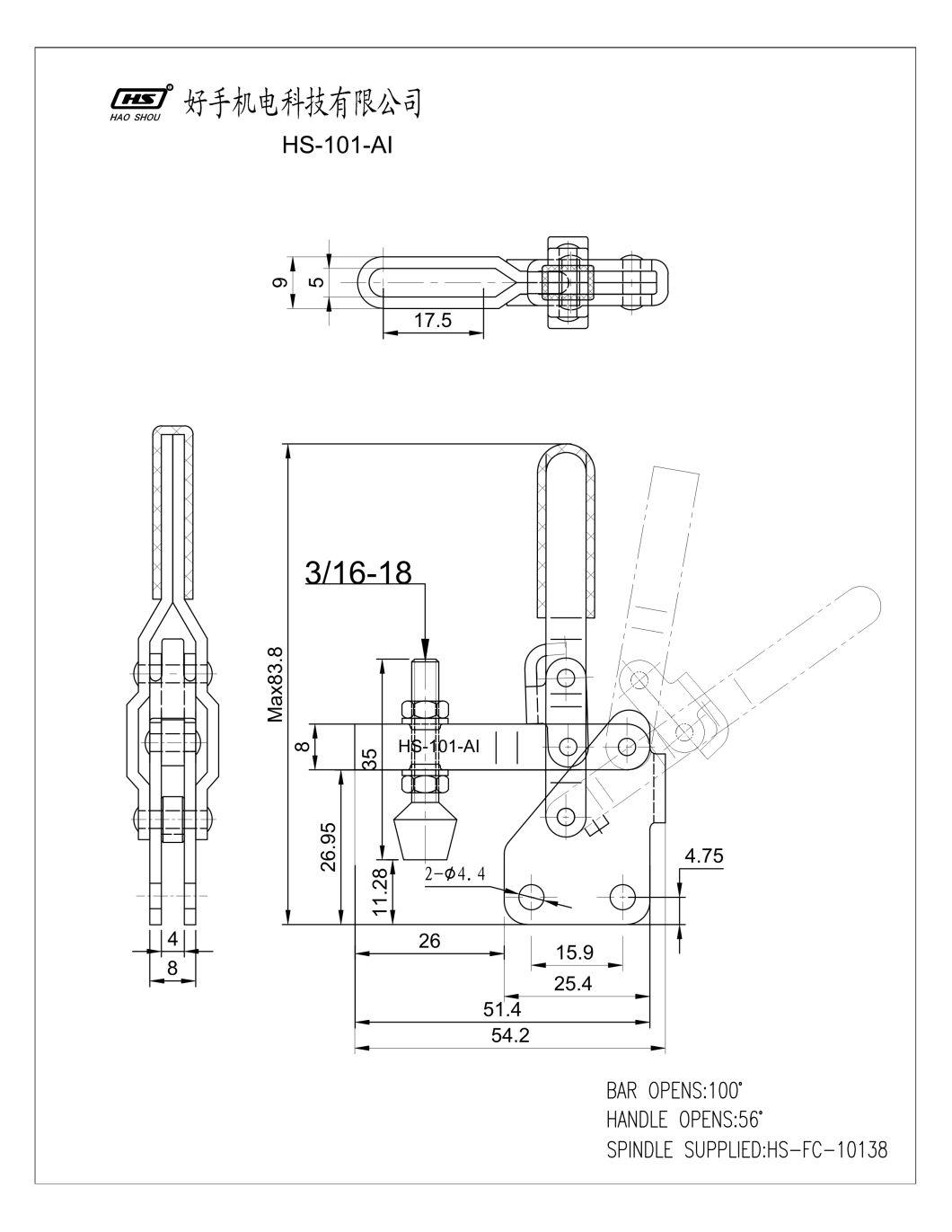 Haoshou HS-101-Ai Hold Down Quick Release Vertical Adjustable Toggle Clamp 201-Ub for Wood Products