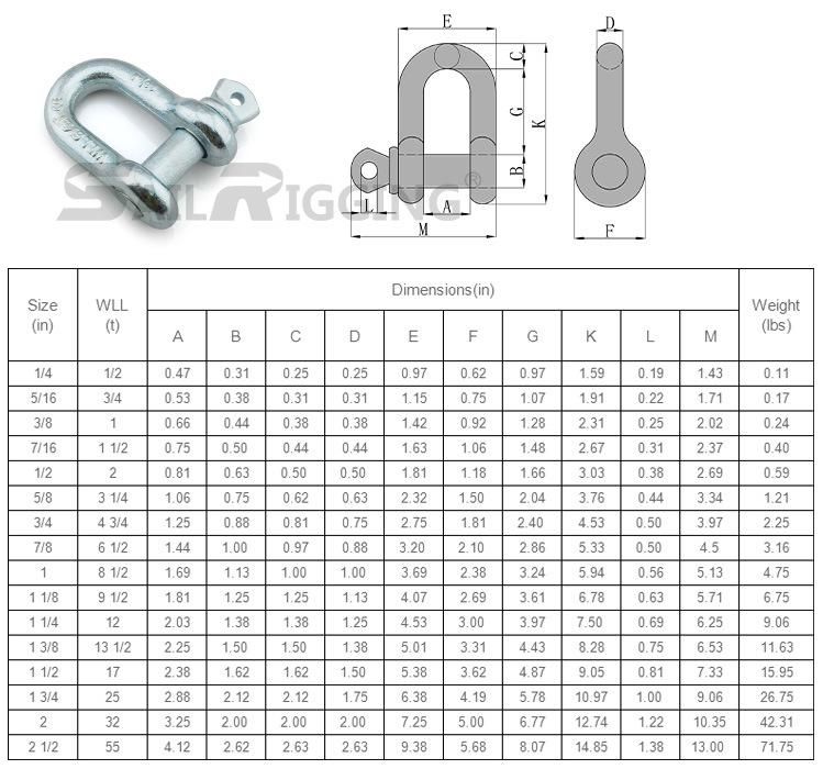 Wholesale Hardware Rigging Galvanized Us Type Drop Forged Carbon Steel G210 Shackle Straight Dee D Shape Chain Anchor Shackle