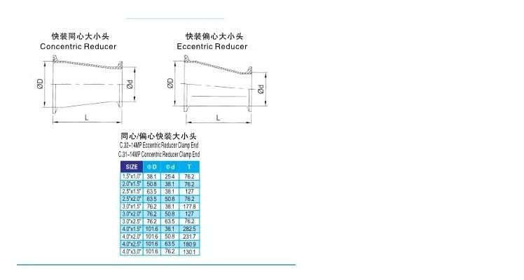 Sanitary Stainless Steel Pipe Fitting Tri Clamp Concentric Reducer