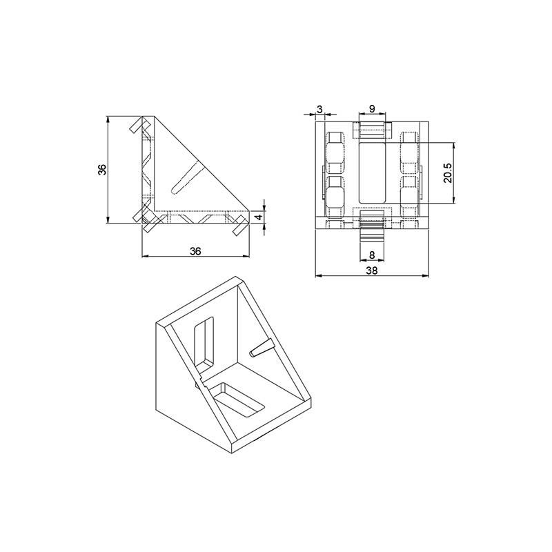 Good Quality Die-Cast Aluminum 2 Hole Inside 4040e-8 Corner Bracket with End Cap