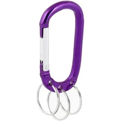 Colorful 60mm D Ring Keychain Hook Clip Aluminum Carabiner 3-Hole Karabiner with Key Ring