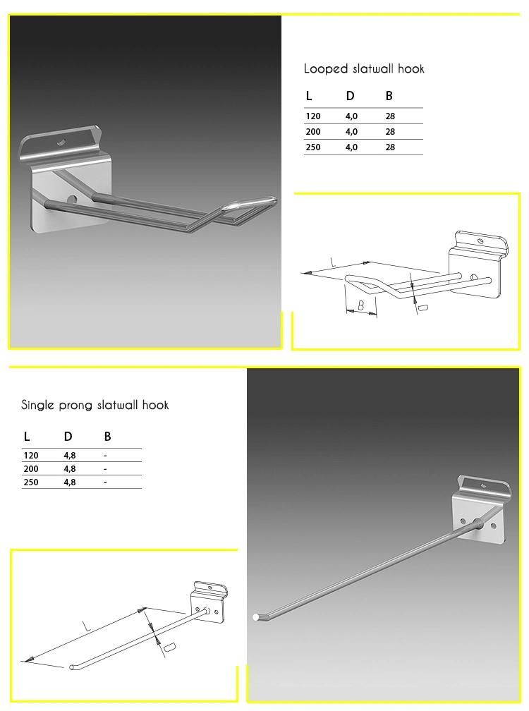 Single Prong Slat Wall Hanger Retail Display Accessories Supermarket Slatwall Hook