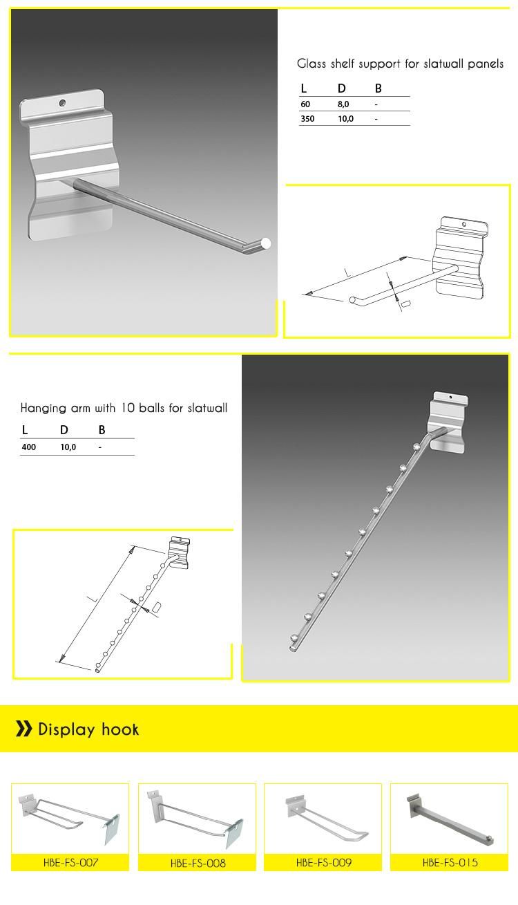 Chrome Plated Steel Prong Euro Looped Double Slatwall Hooks