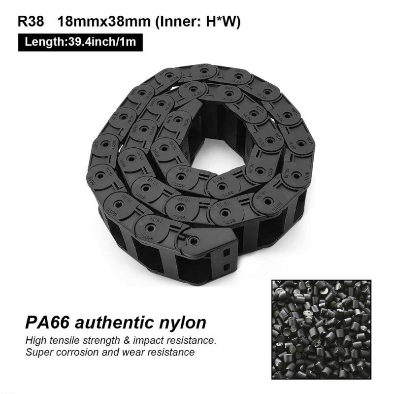 Olearn R38 18mm X 38mm (Inner H X Inner W) Black Cable Wire Carrier Drag Chain 1m Length for CNC